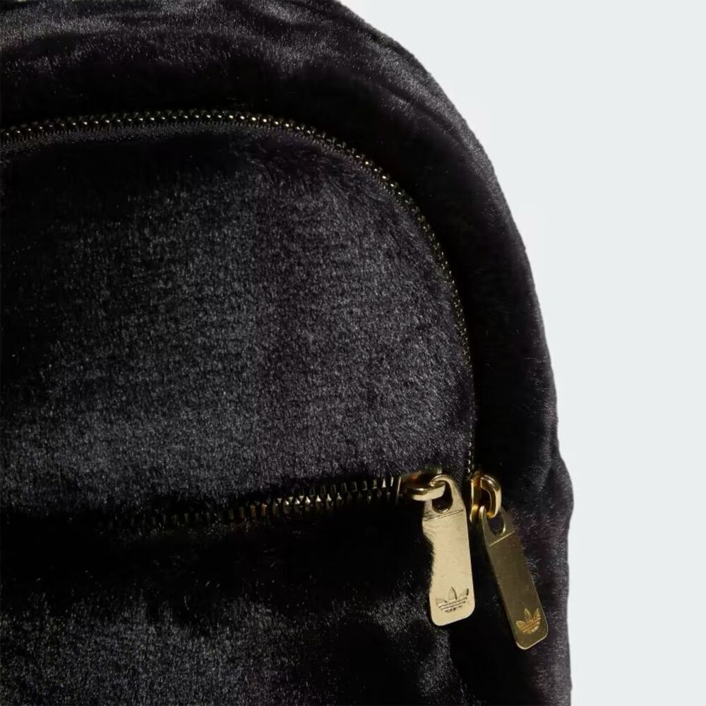 ADIDAS Black Faux Fur Adjustable Mini-Backpack Gold Trefoil Hardware - Picture 6 of 16
